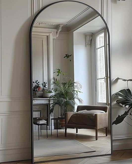 Antok Full Length Mirror, 71"x28" Floor Mirror with Stand, Hanging Mounted Mirrors for Bedroom, Living Room, Cloakroom, Dining Room, Black, Arched