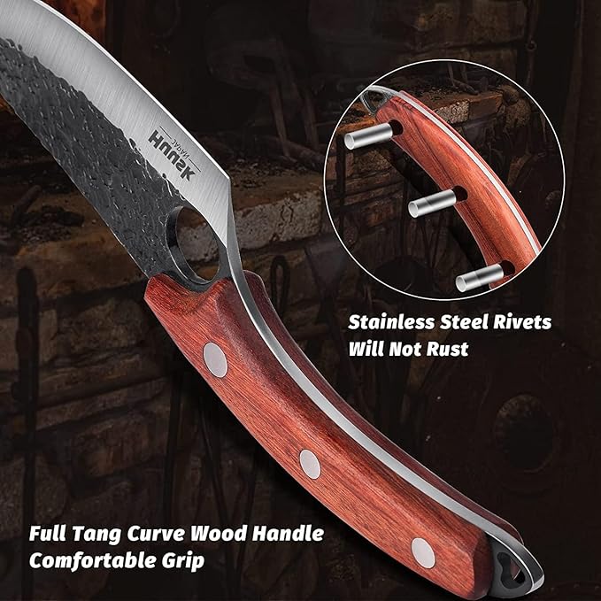 Huusk Viking Japanese Meat Cleaver, Forged Boning Knife With Sheath, High Carbon Steel Japan Butcher Fillet for Kitchen, Camping
