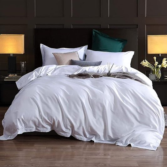 Queen Duvet Cover 1000 Thread Count 100% Egyptian Cotton Luxury Hotel Quality White Quilt Cover & Pillow Sham - 5 Piece All Season Duvet Cover Set with Zipper Closure, 6 Corner Ties