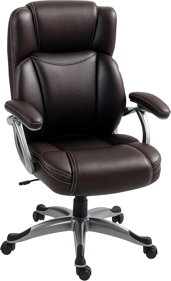 HOMCOM Executive Office Chair with Tilt Function, PU Leather High Back Desk Chair, Swivel Computer Chair with Adjustable Height, Brown