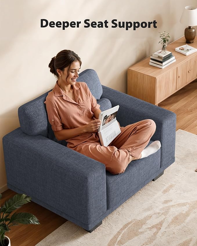 Pipishell Modern Accent Chair, Oversized Armchair with Thick Cushion & Wide Seat Armrests, Reading Chairs Comfy Arm Chair, Removable Sofa Cushion and Cover,Easy to Install, Blue