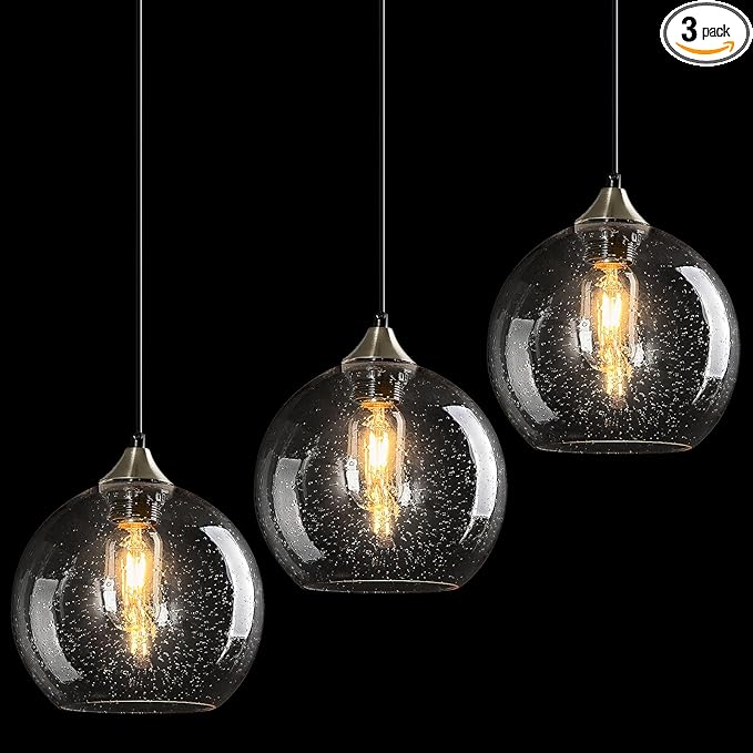 Modern Pendant Light Fixture, Clear Glass, 7.87in, Kitchen Island, Living Dining Room, 3-Pack