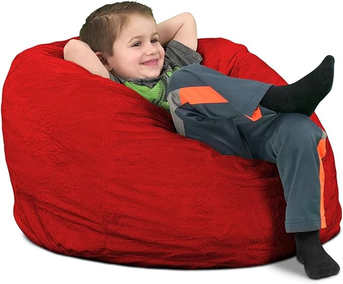 Ultimate Sack Kids Bean Bag Chair, Oversize Bean Bag Chair for Adults, Comfy Chair Bean Bag Couch Lounge Sofa Loveseat Furniture | Red Suede