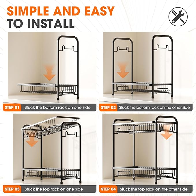 Spice Rack for Countertop, 2-Tier Standing Sturdy Metal Seasoning Organizer Holder, Space Saving Spice Shlef for Kitchen, Cabinet, Pantry Storage, Easy Assembly, Black