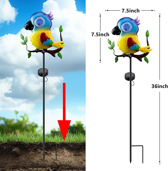 Parrot Solar Garden Lights Outdoor Waterproof, Christmas Metal Yard Decor Outdoor Solar Lights Decorative Stake for Pathway, Garden, Lawn, Patio, Driveway