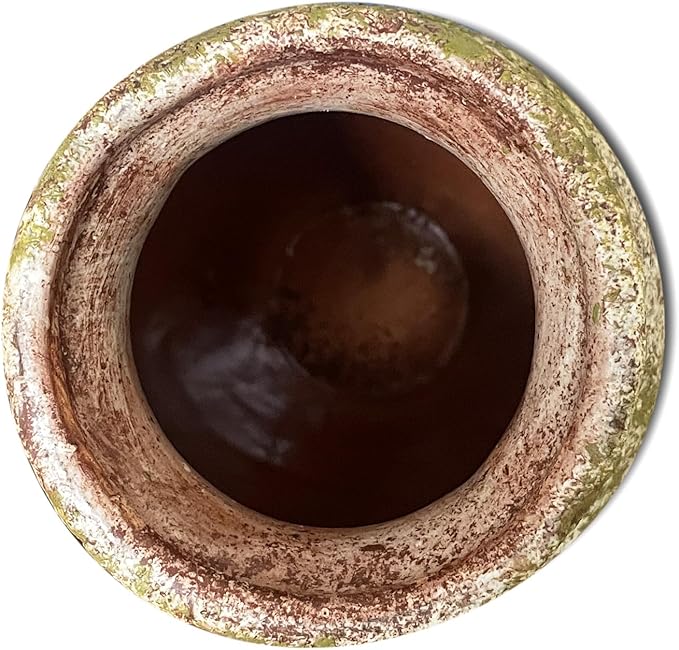 roro Handmade Green Mossy Classical Asian Antiquity Matte Rustic Ceramic Stoneware Vase, 7.5 inch Tall