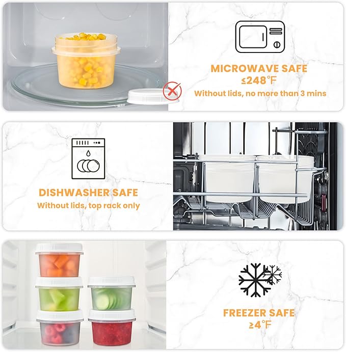 TUZAZO 8 Oz Food Storage Containers with Screw Lids, 12-Count BPA Free Small Snack Plastic Freezer Container for Sauce, Jam and Puree, Reusable Plastic Ice Cream Containers