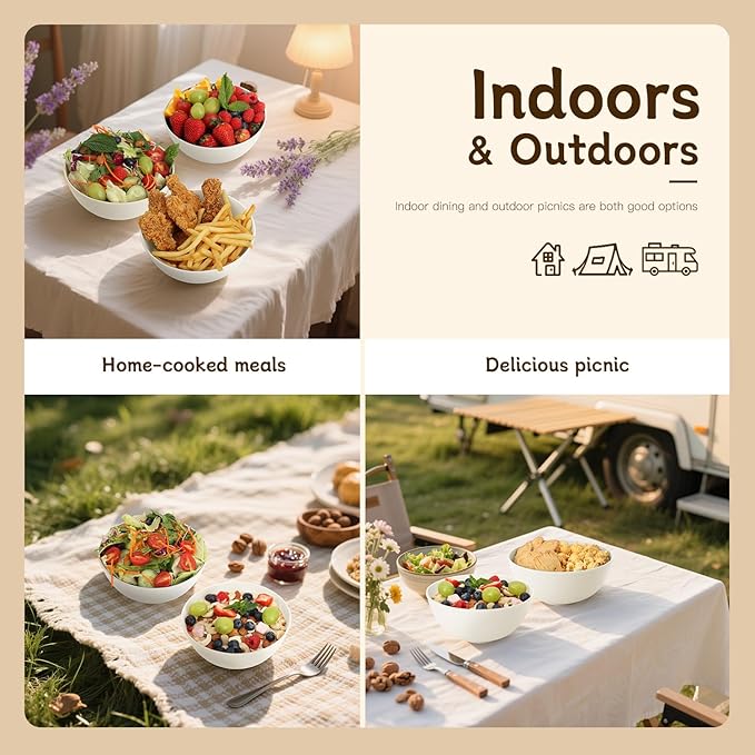 Beige Wheat Straw Bowls for Cereal and Salad,Alternative Plastic Bowls Set of 6,40oz Unbreakable Soup Bowls suitable for Kitchen,Party,Camping and R.V.