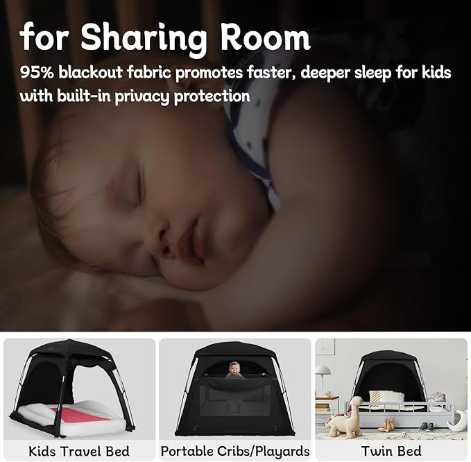 Sleep Pod for Kids, Babies & Toddlers, fits Pack N Play, Mini Crib, Kids Air Bed & Cot, Blackout Tent with Fan Pouch & Monitor Pouch, Portable & Easy Setup, Great for Travel & Room Sharing