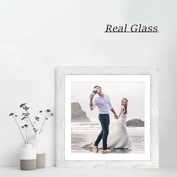 12x12 Picture Frame Set of 4 with Tempered Glass, Display 10x10 Pictures with Mat or 12 x 12 Without Mat, Wooden Photo Frames for Tabletop Display and Wall Mounting