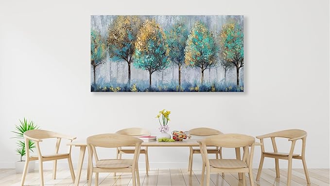 NINEASO Abstract Forest Canvas Wall Art - Teal Yellow Trees Pictures Grey Blue Earthy Wall Decor Modern Botanical Painting Print Artwork for Living Room Bedroom Home Office Decor 29" x 58"