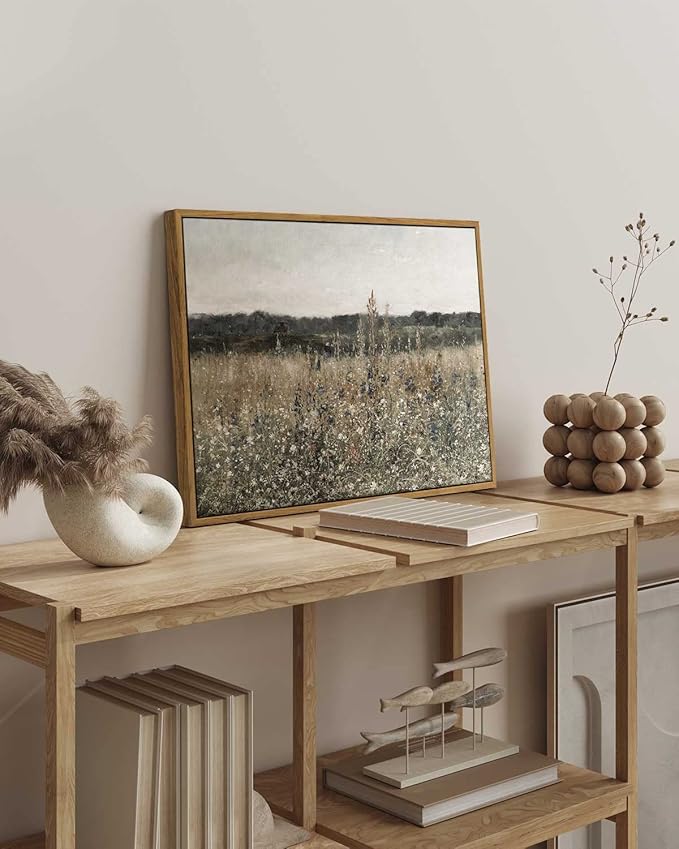 InSimSea Framed Canvas Wall Art Vintage Decor, Wildflower Field Vintage Wall Art Canvas Prints, Modern Farmhouse Bathroom Home Wall Decor, 16"x24"