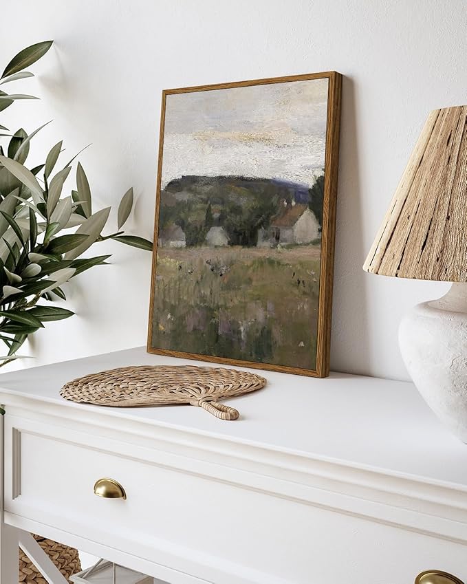 InSimSea Framed Wall Art for Living Room Vintage Landscape Wall Art Prints Canvas Art Wall Decor Abstract Serene Countryside Scene Wall Prints Mid Century Modern Decor for Bedroom Office 12x16in