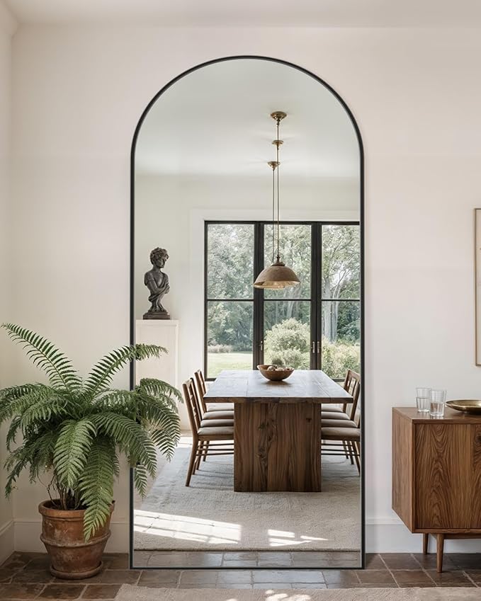 Full Length Mirror with Stand, 71"x26" Arched Full Body Mirror, Large Stand Up Mirrors, Aluminum Frame Floor Standing Mirrors, Freestanding Hanging Leaning Mounted for Bedroom Living Room, Black