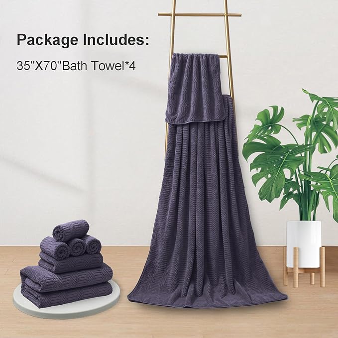 4 Piece Oversized Bath Towels Set 35x70 Inches, Purple Extra Large Soft Bath Sheet Chair Towels 600 GSM Highly Absorbent Quick Dry Towels Set for Bathroom Hotel Spa…