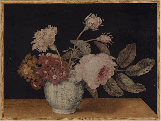 InSimSea Framed Wall Art for Living Room Decor Colorful Peonies Abstract Nature Vintage Wall Art Decorative Oil Painting Colorful Multicolor for Bedroom Office Decor 12x16in