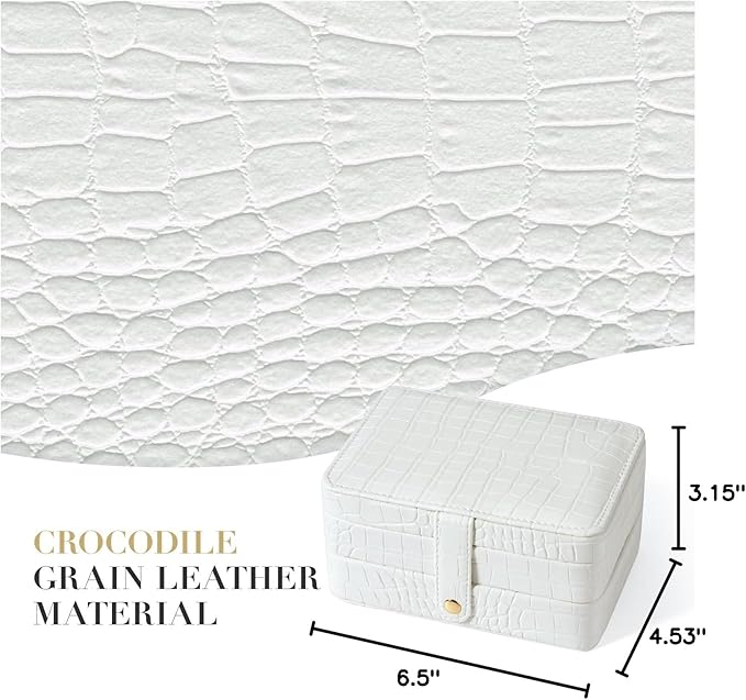 PU Leather Small Jewelry Box for Women Girls, Double Layers Travel Portable Jewelry Case for Ring, Pendant, Earring, Necklace, Bracelet Organizer Storage Holder Boxes, White