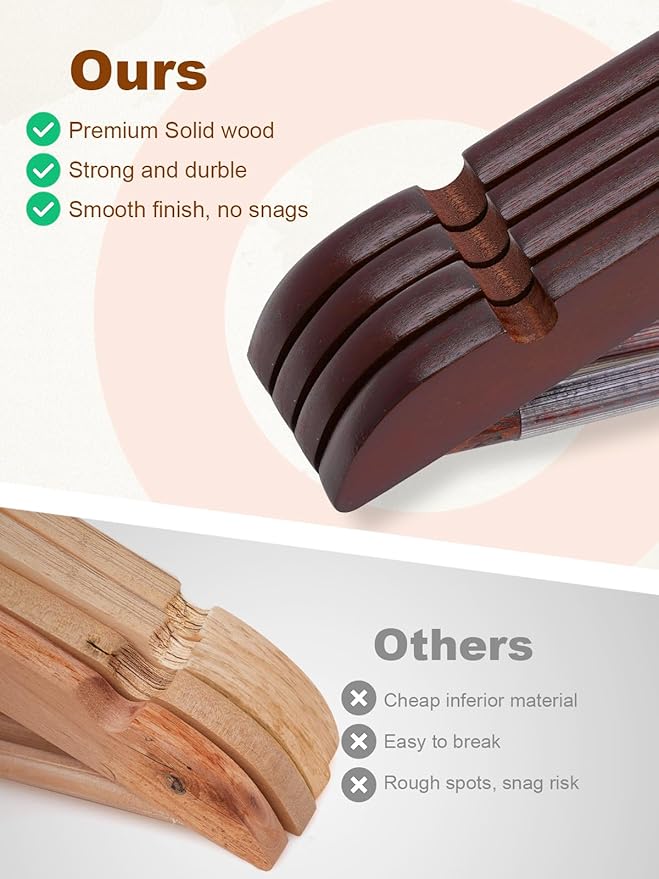 HOUSE DAY Cherry Wooden Hangers 30 Pack, Solid Wood Hanger with Non Slip Pant Bar, Heavy Duty Wooden Coat Hanger for Closet, Smooth Finish Wood Clothes Hangers for Shirts, Suits, Jackets, Dress
