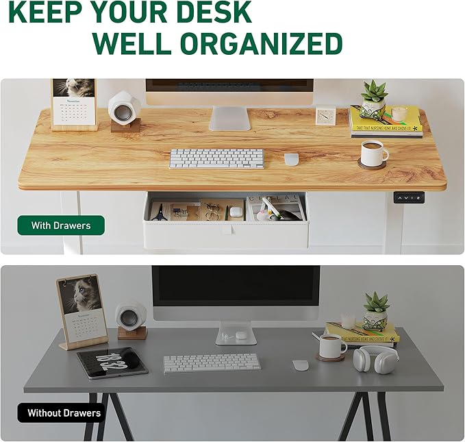 FEZIBO 55 x 24 Inches Standing Desk with Drawer, Adjustable Height Electric Stand up Desk with Storage, Sit Stand Home Office Desk, Ergonomic Computer Desk, Light Rustic