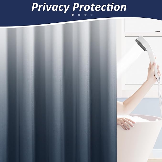 Naturoom Denim Blue Shower Curtains for Bathroom,Ombre Cloth Fabric Shower Curtain Set with 12 Hooks Denim Blue Bathroom Decor 72 x 72