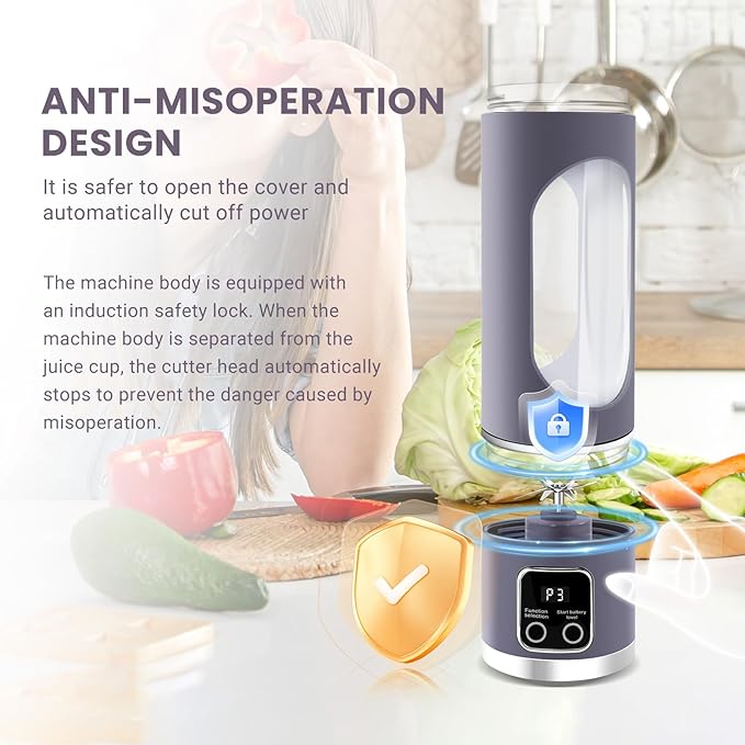 Portable Personal Electric USB Juicer，500ML Mini Blender Portable Blender For Shakes and Smoothies juice，12 Blades Great for Mixing，Compact、Convenient and Versatile (Purple)