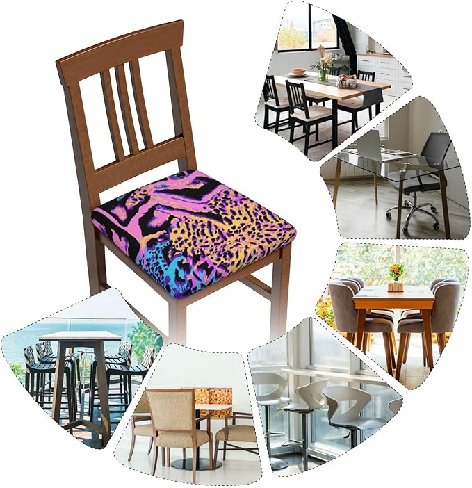 Seat Covers for Dining Room Chairsset of Set of 4, Colorful Pink Leopard Camouflage Stretch Chair Seat Covers Cushion Slipcovers for Kitchen Office