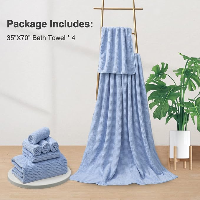 4 Piece Extra Large Bath Towels Set 35x70 Inches, Blue Oversized Soft Bath Sheet Towels 600 GSM Highly Absorbent Quick Dry Towels Set for Bathroom Hotel Spa