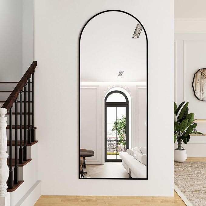 Full Length Mirror, 71"x26" Body Floor Length Standing Mirror Hanging or Leaning with Stand, Extra Large Wall Mirrors, Arch-Top Mirrors with Aluminum Frame for Bedroom (Black)