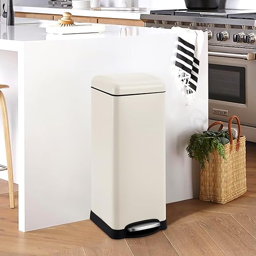 30 Liter/8 Gallon Kitchen Trash Can, Fingerprint-Proof Stainless Steel Garbage Can with Soft Close Lid, Foot Pedal, Removable Inner Bucket for Home, Office, Bedroom, Bathroom, Beige