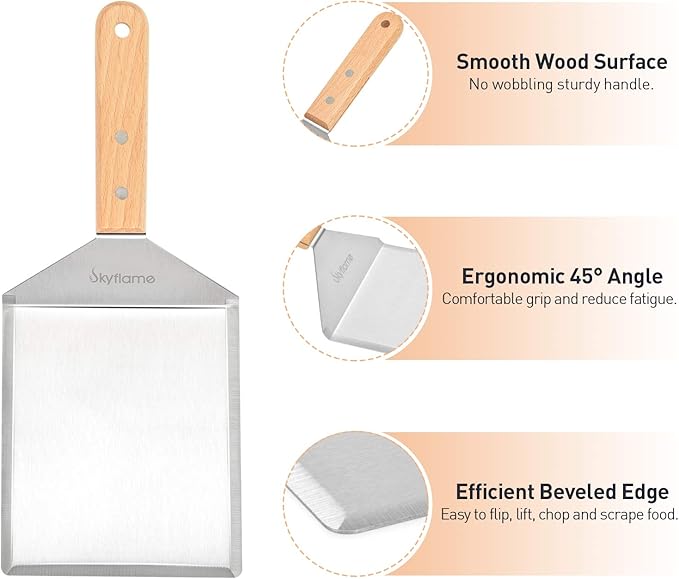 Skyflame Stainless Steel Griddle Spatula - Griddle Accessories 6 x 5 in Hamburger Turner Scraper with Cutting Edge, Great for Pancake Flipper, BBQ Grill and Flat Top Griddle (1)