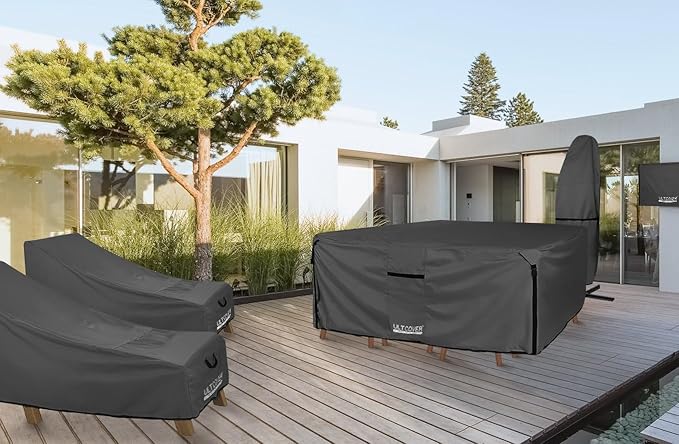 ULTCOVER 600D Tough Canvas Heavy Duty Rectangular Patio Table and Chair Cover - Waterproof Outdoor General Purpose Furniture Covers 88Lx62Wx28H inch, Black