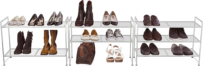 SIMPLE HOUSEWARE 3-Tier Stackable Mesh Shoe Rack, Silver