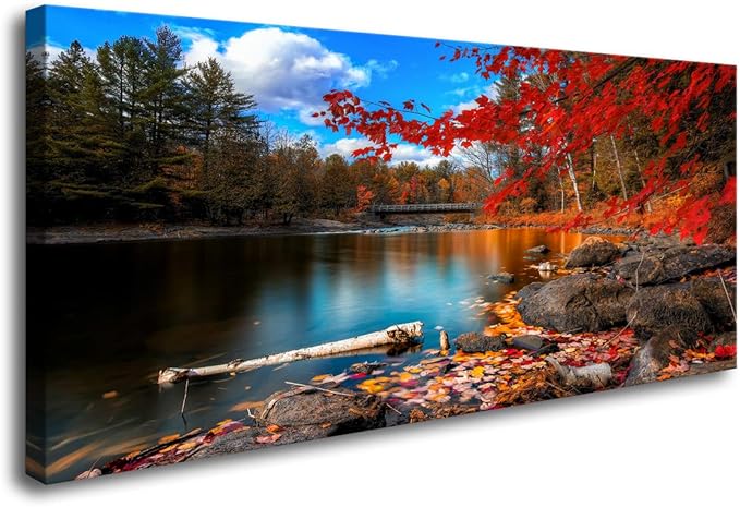 DZL Art S72674 Canvas Wall Art Canvas Artwork Lake Mountain Red Maple Leaf National Park Nature Pictures for Living Room Bedroom Office Wall Decor Home Decoration