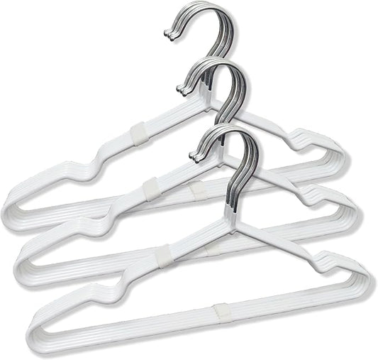 ‌Stainless Steel Heavy Duty Hangers - Non-Slip Rubber Coated, Space Saving Ultra Thin Design for Coats, Pants & Dresses (50 Pack, White)