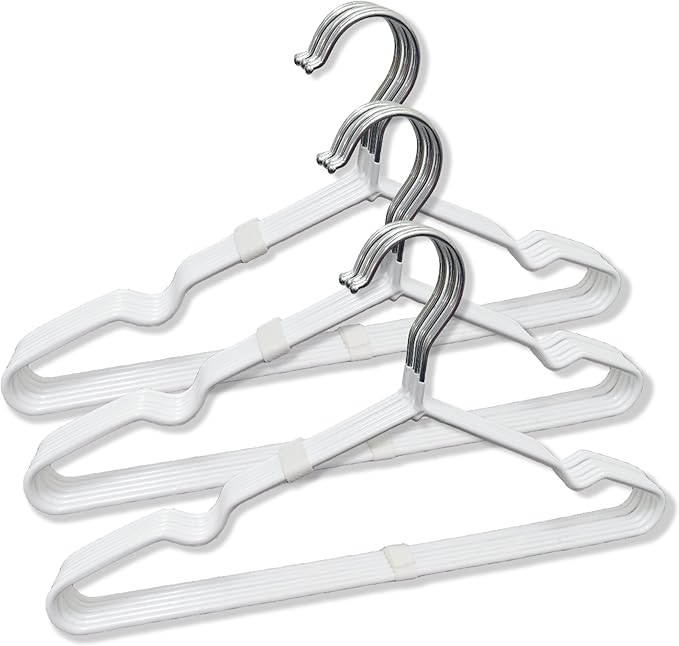 Stainless Steel Immersion Rubber Process Hangers 12 Pack, Heavy Duty White Hangers for Coats, Pants & Dress Clothes, Non Slip Clothes Set, Space Saving Ultra Thin