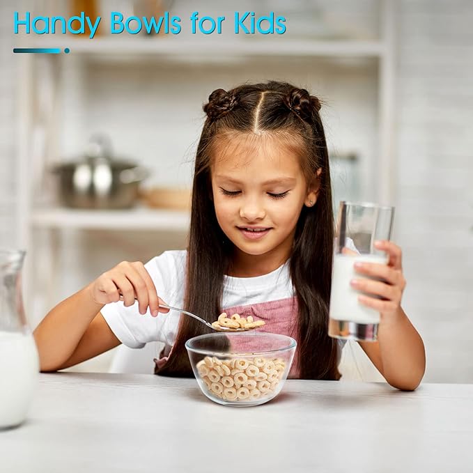 NUTRIUPS 3 Pack Small Glass Bowls Set 16oz Glass Cereal Bowls Glass Bowls for Oatmeal, Ice Cream and Fruit (4.5 inch)