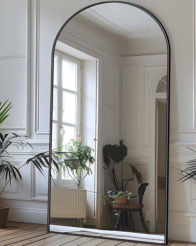 Antok Full Length Mirror, 71"x28" Floor Mirror with Stand, Hanging Mounted Mirrors for Bedroom, Living Room, Cloakroom, Dining Room, Black, Arched
