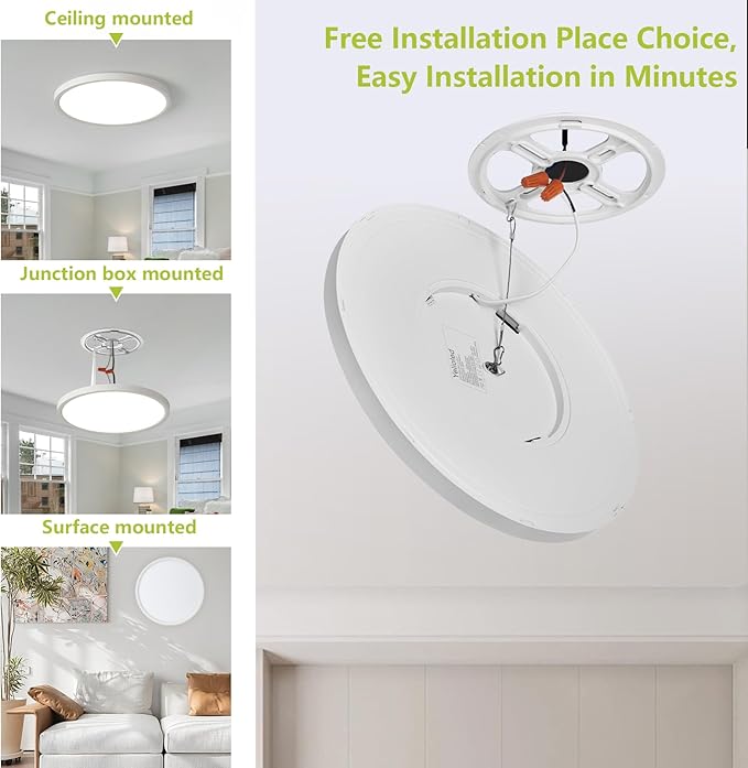 23.7 Inch Large LED Flush Mount Ceiling Light Fixtures- Dimmable & 3 CCT Modes(3000/5000/6000K), 50W 5000LM, Ultra-Thin Low Profile Ceiling Light for Living Room, Kitchen, Office, White