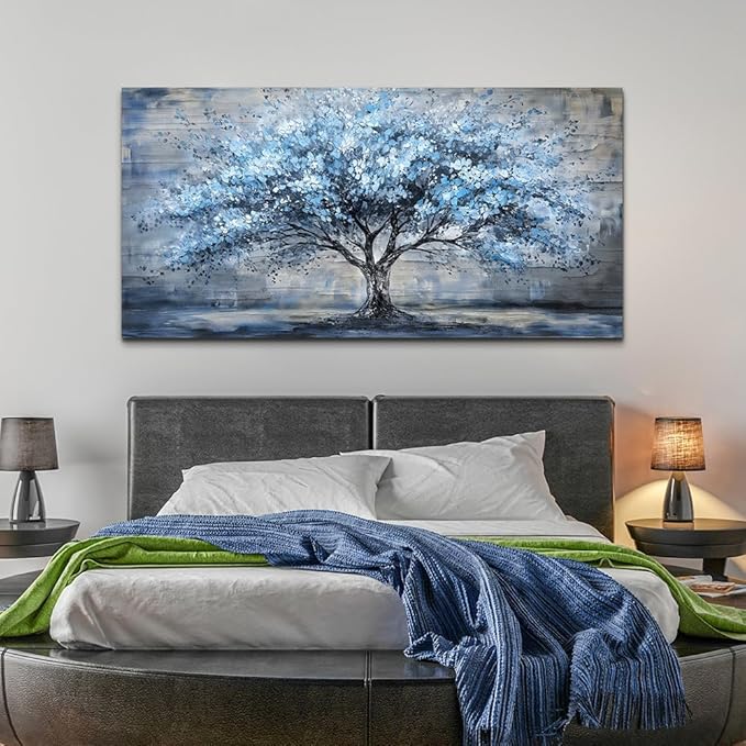 Large Wall Decor for Living Room Canvas Wall Art for Office Modern Wall Decorations for Bedroom Blue Tree Landscape Paintings Abstract Pictures Artwork Farmhouse Room Home Decor 24x48 in