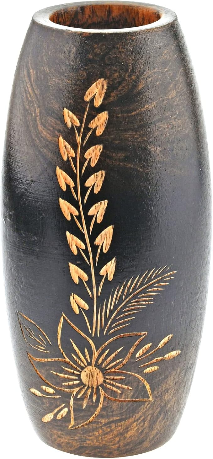 AeraVida Majestic Flower Garden Brown Mango Tree Wood Flower Vase | Dark Brown Wooden Vase for Living Room | Decorative Vase Gifts