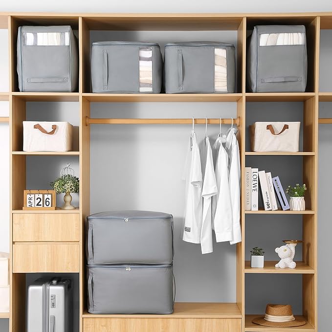 Comforter Storage Bags, Durable Oxford Fabric Clothes Organizer for Closet, Washable Collapsible Large Storage Containers for Clothing Blanket Linen Bedding, 2 Pack (18 gallon x 2, Grey)