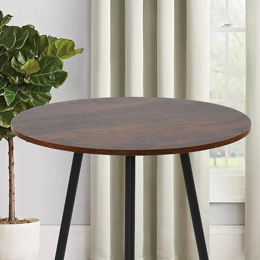 NOBPEINT Round Modern Wooden Side Table, 28 Inches End Table with 3 Metal Legs (Brown)