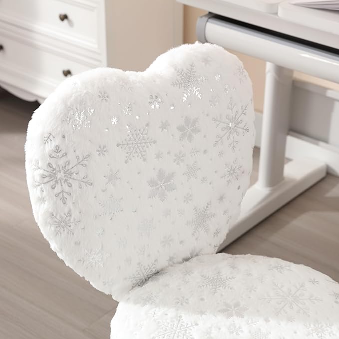 Kmax Kids Reading Chair, Rolling Cute Desk Chair for Girls Swivel Office Chair with Wheels & Heart Back Adjustable Childrens Vanity Chair for Bedroom Reading Room - Fur, Snowflake