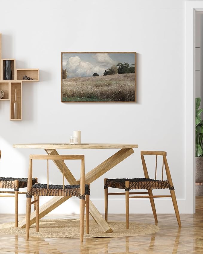 InSimSea Framed Canvas Wall Art Vintage Decor, Farmhouse Scenery Vast Field Grassland Paintings, Large Prints, Nature Landscape Hanging Wall Decoration for Living Room Bedroom Bathroom, 20"x30"