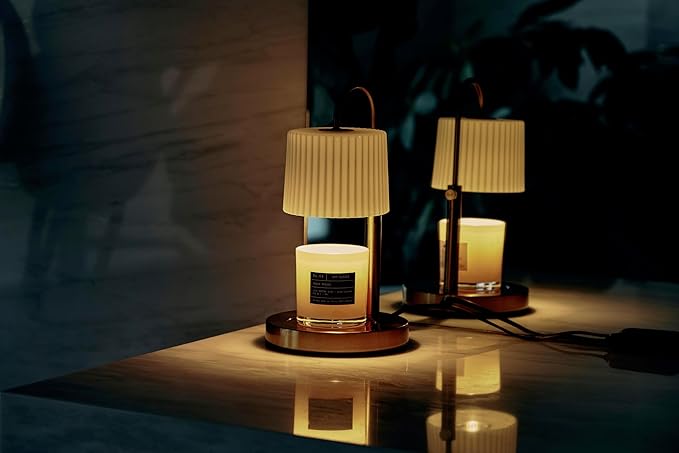 Dimmable Glass Candle Warmer Lamp with Timer - Adjustable Height Candle Lamp Warmer with Timer (8H/4H/2H) - Wax Melter - Ideal Gift, fits Various Size Scented Candles - 02 Bulb - (Gold Metal)