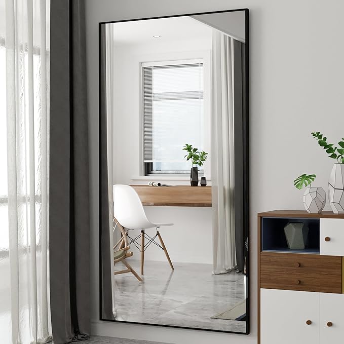 Beauty4U 76" x 37" Large Full Length Mirror With Stand, Black Wall Mounting Full Body, Metal Frame for Living Room, Bedroom
