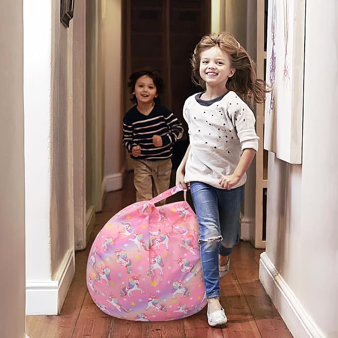 Bean Bag Chair for Kids Stuffed Animal Storage Beanbag Chairs,Toddler Toy Storage Organizer for Girls and Boys,32'' Cover Only（No Filling)