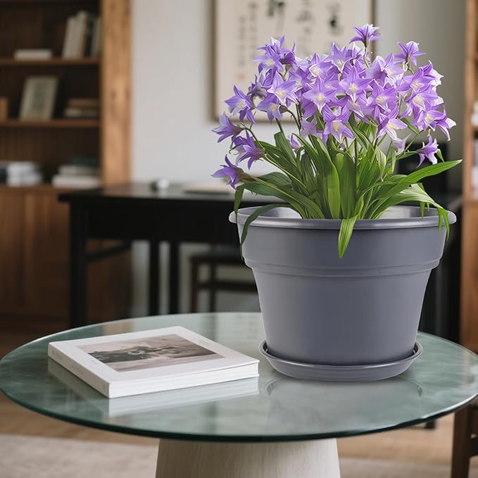 13-inch-Plant-Pots, 4 Pack Large Planters for Outdoor Plants, Plastic Flower Pots Indoor with Drainage Holes & Trays, Classic Garden Pot Container for House