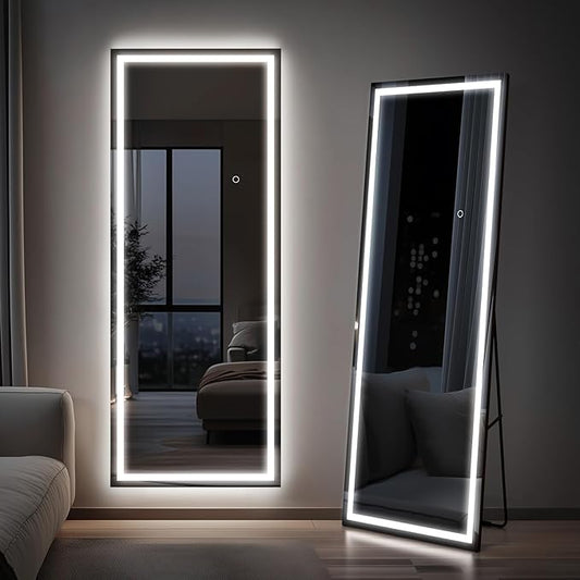 71x28 Frameless Full Length Mirror, Dimmable 3 Color LED Light w/Memory Function, Distortion Free, HD Reflection & Anti Desilvering, Tempered Glass & Shatter Proof Film Doubling Safety