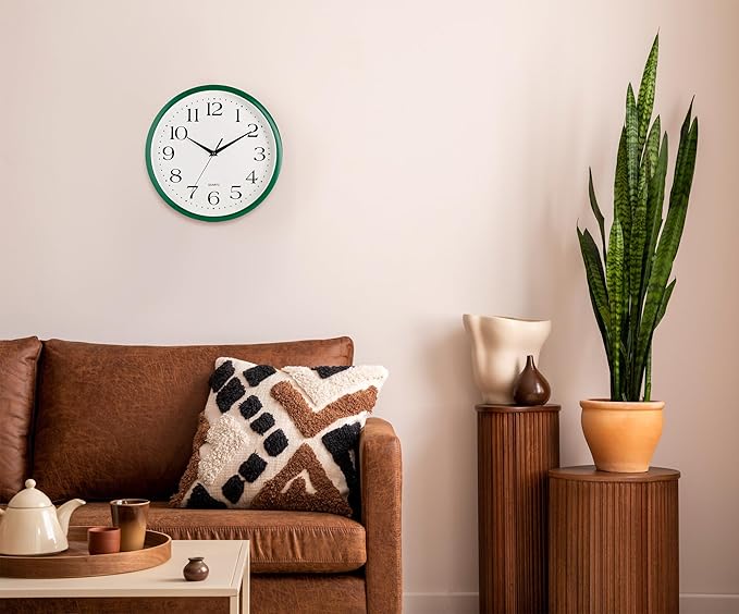 Bernhard Products Hunter Green Wall Clock Silent Non Ticking - 12 Inch Quality Quartz Battery Operated Round Easy to Read Home/Kitchen/Office/Classroom/School Clock